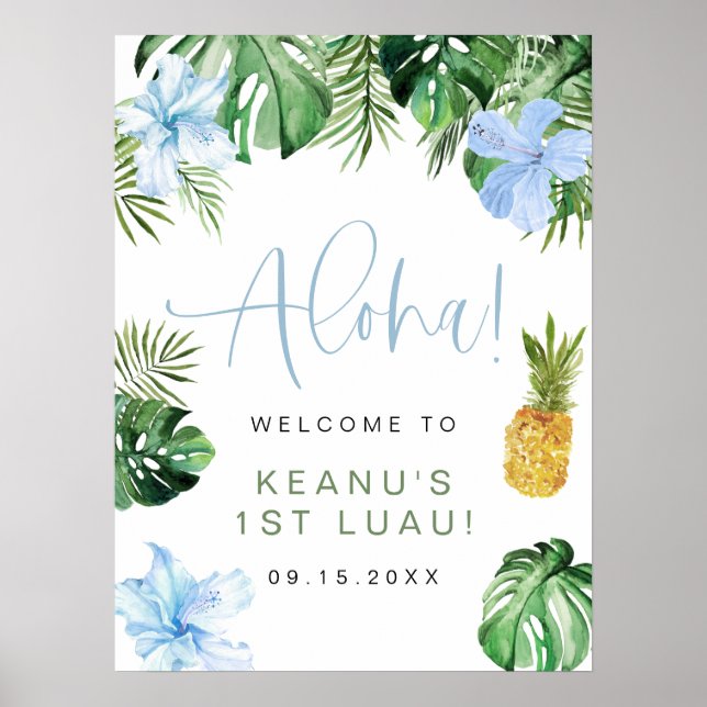 LALANI Tropical Blue Hibiscus Luau 1:a födelsedage Poster (Framsidan)
