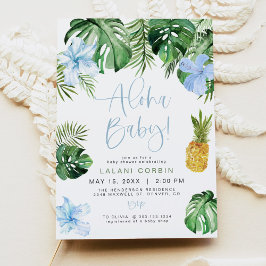 LALANI Tropical Blue Hibiscus Luau Baby Shower Inbjudningar