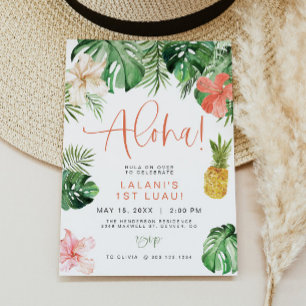 LALANI Tropical Rosa Hibiscus Luau 1:a födelsedage Inbjudningar