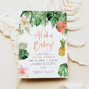 LALANI Tropical Rosa Hibiscus Luau Baby Shower Inbjudningar