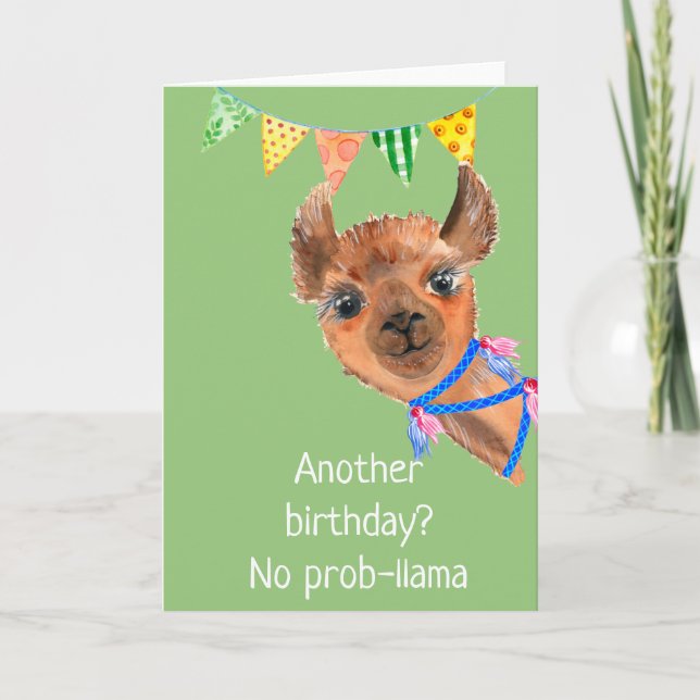 Lama Alpaca Inget Problem-lama Födelsedags kort (Framsida)