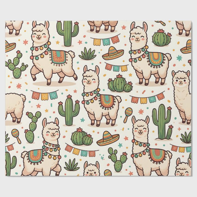 Lama Alpaca Kaktus Fiesta Presentpapper (Platt)