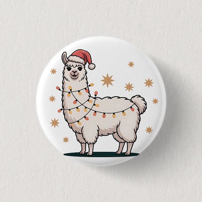 Lama Alpaca Med Tomtehatt Och Julbelysning Knapp (Framsida)