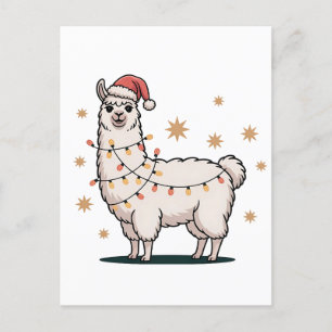 Lama Alpaca Med Tomtehatt Och Julbelysning Meddelande Vykort