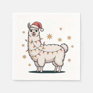 Lama Alpaca Med Tomtehatt Och Julbelysning Pappersservett