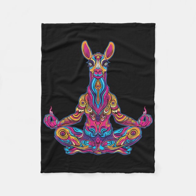 Lama Alpaca Mediterar Trippy Psykedelisk Rollig Yo Fleecefilt (Framsidan)
