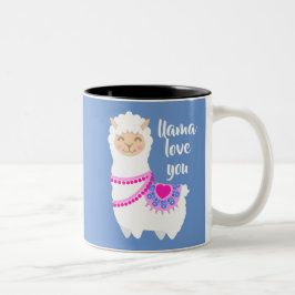 Lama älskar dig Valentine pun Två-Tonad Mugg