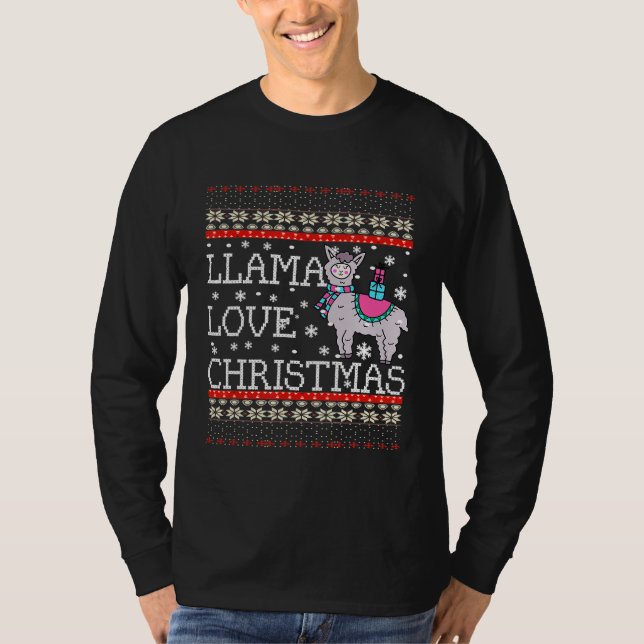 Lama älskar ful jultröja idé t shirt (Framsida)