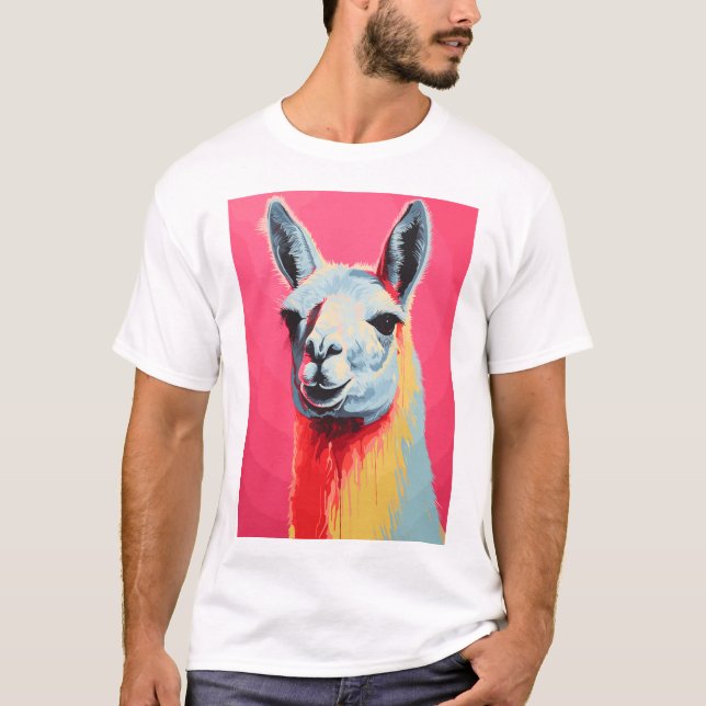 Lama ansiktsfärger, handritad silkesduk t shirt (Framsida)