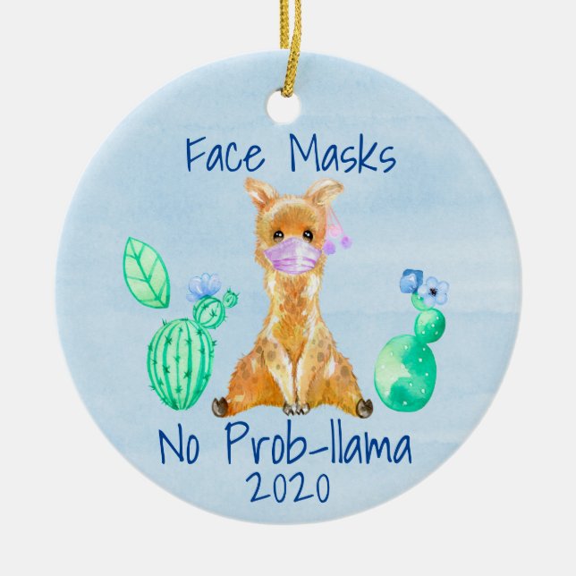 Lama ansiktsmask Ingen prob-lama 2020 Julgransprydnad Keramik (Framsidan)