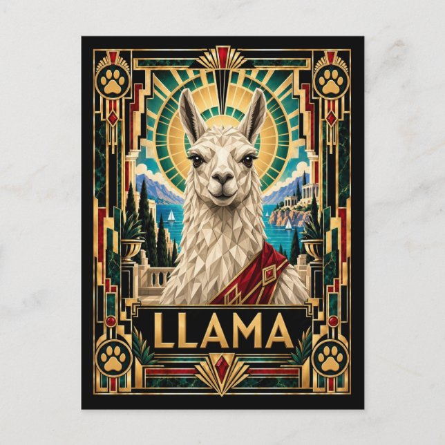 Lama, Art Deco Wildlife Vykort (Framsida)