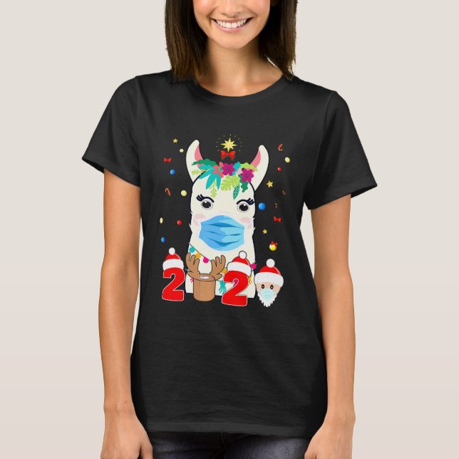 Lama christmas 2020 merry Quarantine llama wearin T Shirt (Framsida)