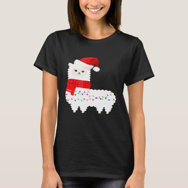 Lama Cute Santa Alpaca Julljus T Shirt (Framsida)