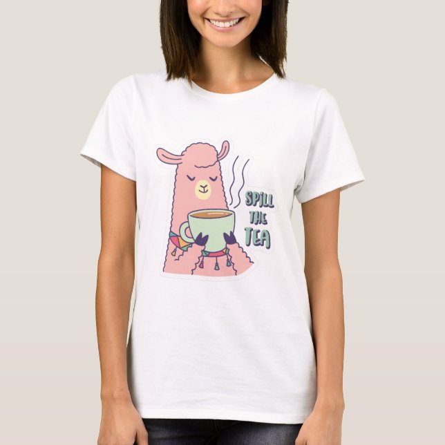 Lama Drinks Tea T Shirt (Framsida)