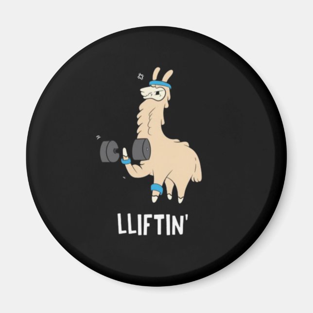Lama i gym - lyftvikter magnet (Framsidan)