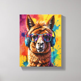 Lama i hörlurar canvastryck