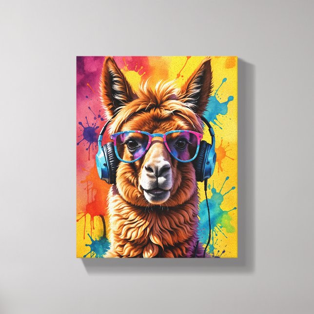 Lama i hörlurar canvastryck (Framsida)