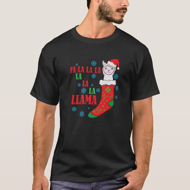 Lama i Jultomten i julsock T Shirt (Framsida)