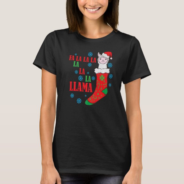 Lama i Jultomten i julsock T Shirt (Framsida)
