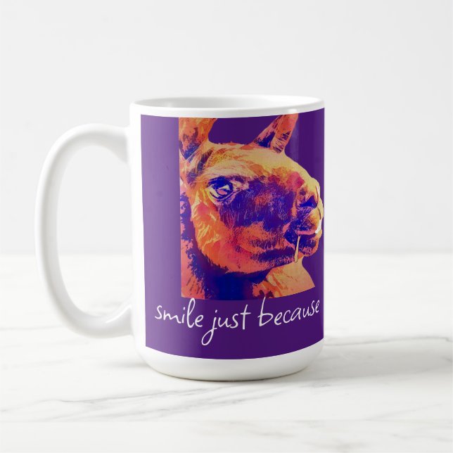 Lama leende bara för citat kaffemugg (Vänster)