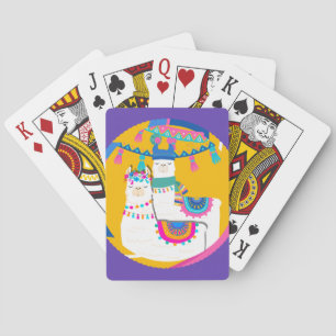 Lama Lila Blå Gul Färgrik Whimsical Söt Casinokort