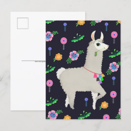 Lama med blommor vykort