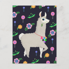 Lama med blommor vykort