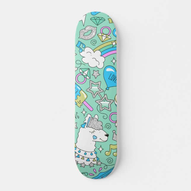 Lama mönster 2 mini skateboard bräda 18,5 cm (Framsida)
