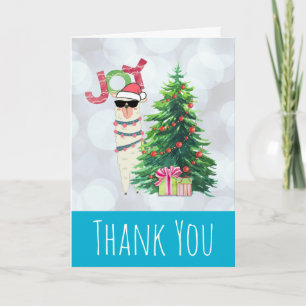 Lama på Silver Bokeh och Icy Blue Jul Tack Kort