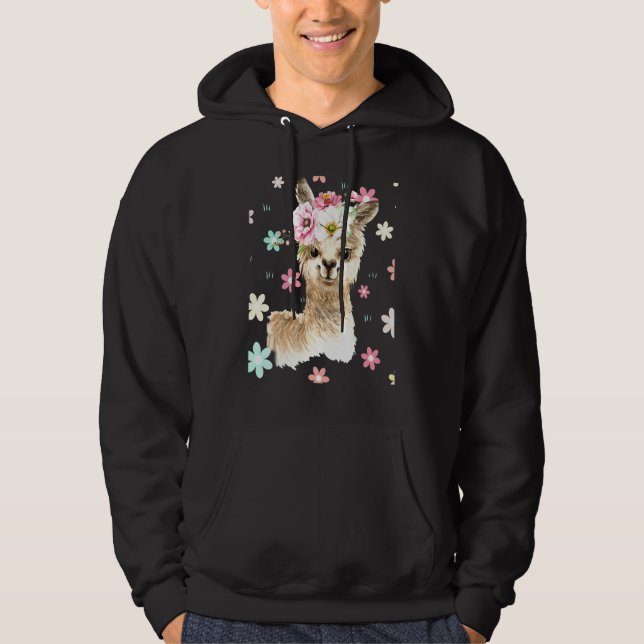Lama Retro Style Alpaca Flicka Hoodie (Framsida)