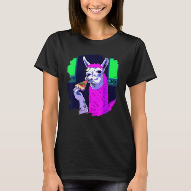 Lama som äter pizza  Coola pizzalamor 1 T Shirt (Framsida)