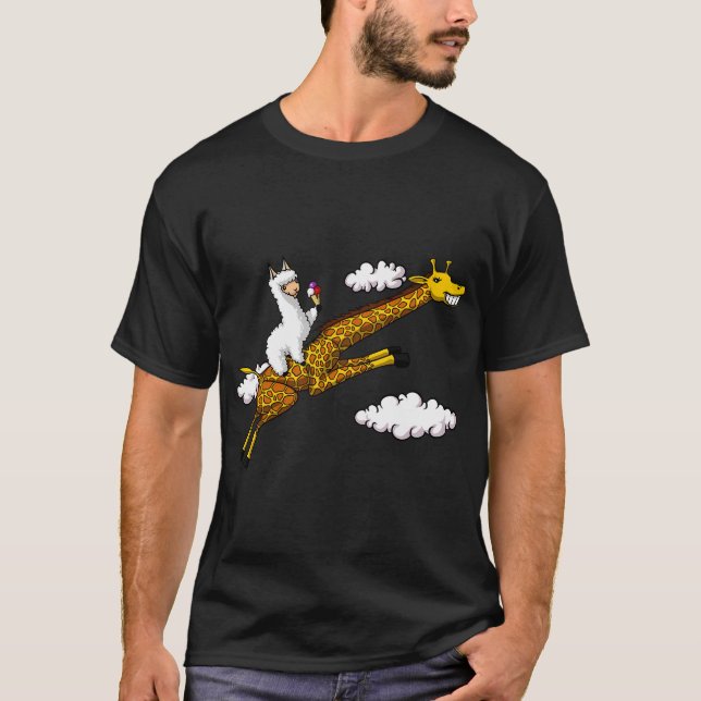 Lama som rider giraff t shirt (Framsida)