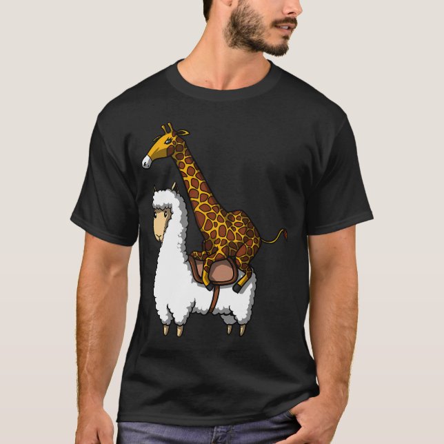 Lama som rider giraffe t shirt (Framsida)