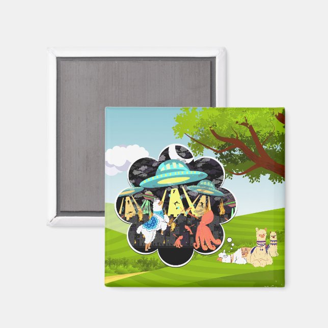 Lama vs ond ubåt episk rymdstrid magnet (Front/Back)