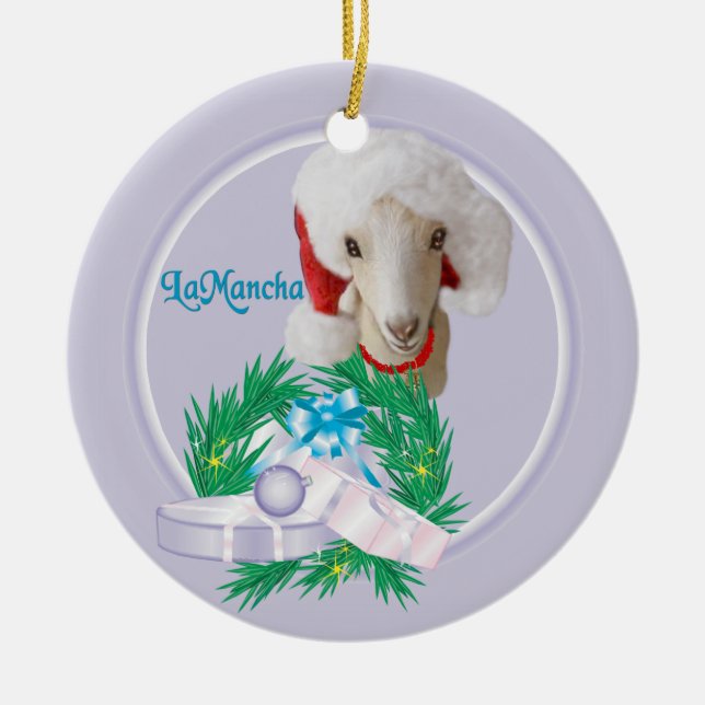 LaMancha Goat i Santa Hat Wandeans Helgdag Ornamen Julgransprydnad Keramik (Framsidan)