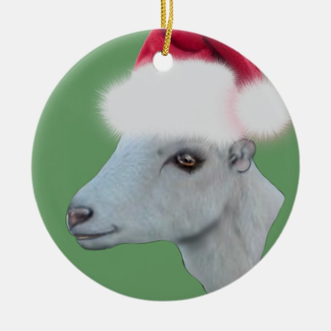 LaMancha Goat Santa Hat-julprydnad Julgransprydnad Keramik (Framsidan)