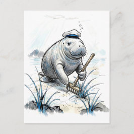 Lamantin Trädgårdsskötsel Kustäng i Mjuk Bläck Ill Vykort