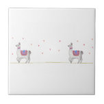 Lamas mit Herzen Fliese Kakelplatta<br><div class="desc">Zwei Lamas mit bunter Decke und  Herzen</div>