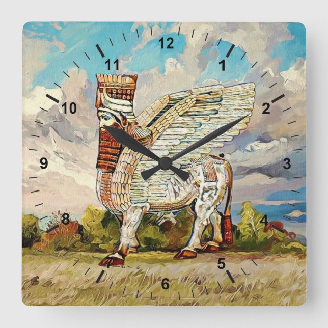 Lamassu Artwork Acrylic Wall Clock Fyrkantig Klocka (Framsida)