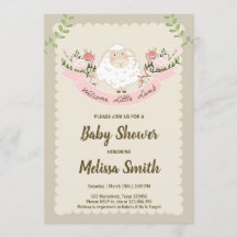 Lamb Baby Shower-inbjudan Flickor Rosa Vår