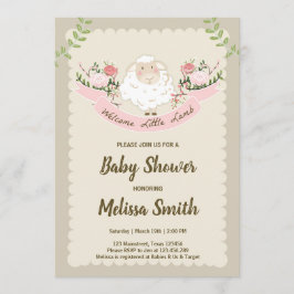 Lamb Baby Shower-inbjudan Flickor Rosa Vår Inbjudningar