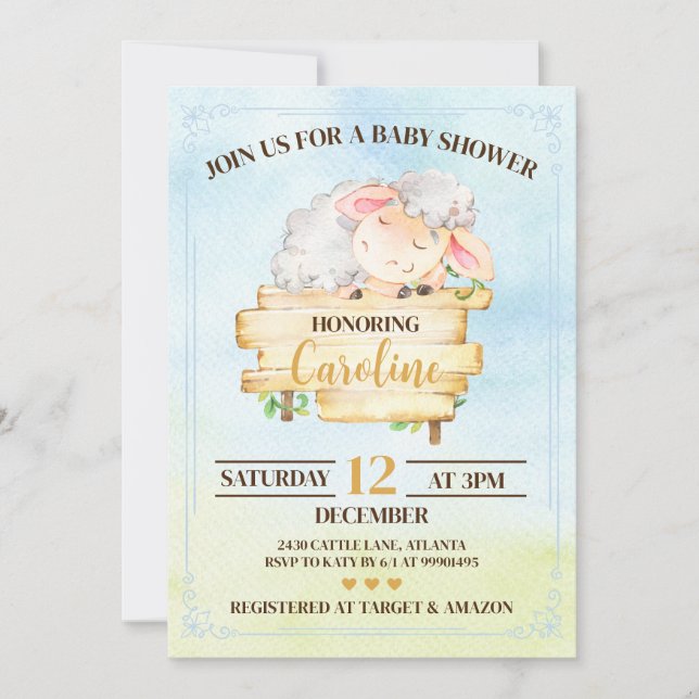 Lamb Baby Shower Invitation Inbjudningar (Framsida)