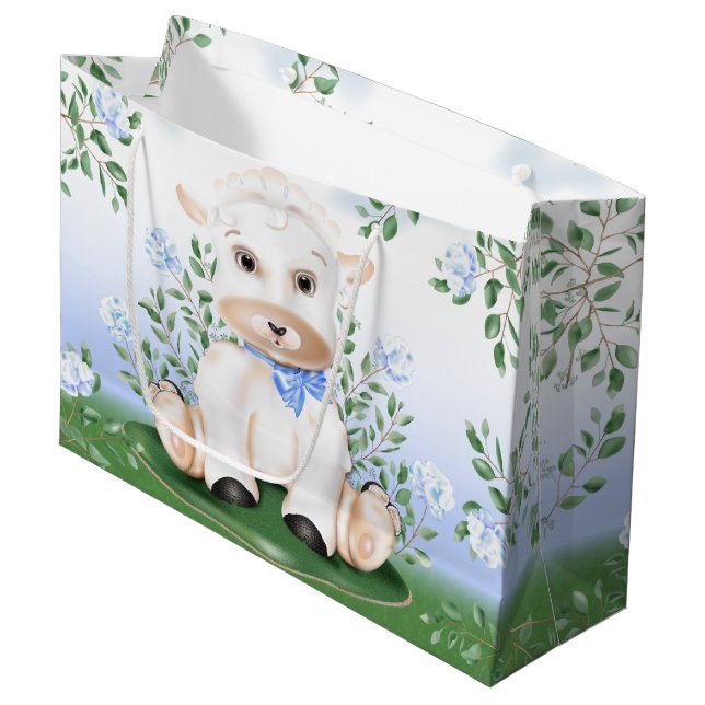 Lamb Blue Blommigt Boy Shower (Framsidan Vinklad)
