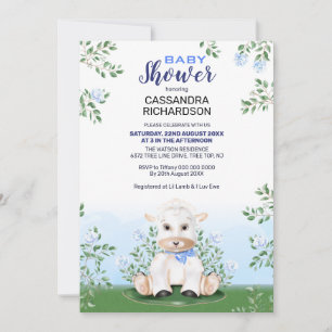 Lamb Blue Blommigt Boy Shower Inbjudningar