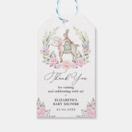 Lamb & Bunny Rabbit Rosa Lila Blommigt Baby Shower Presentetikett
