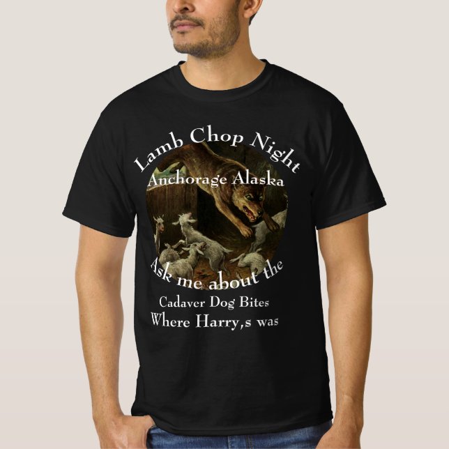 Lamb Chop Night Cadaver Bitas Whittier Alaska T Shirt (Framsida)