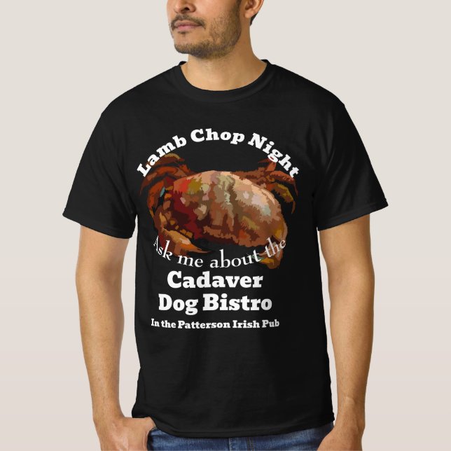 Lamb Chop Night Cadaver Hund Bistro Patterson Pub T Shirt (Framsida)