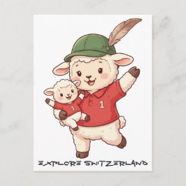Lamb Family Fan with Alpine Hat Helg Vykort