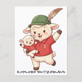 Lamb Family Fan with Alpine Hat Vykort