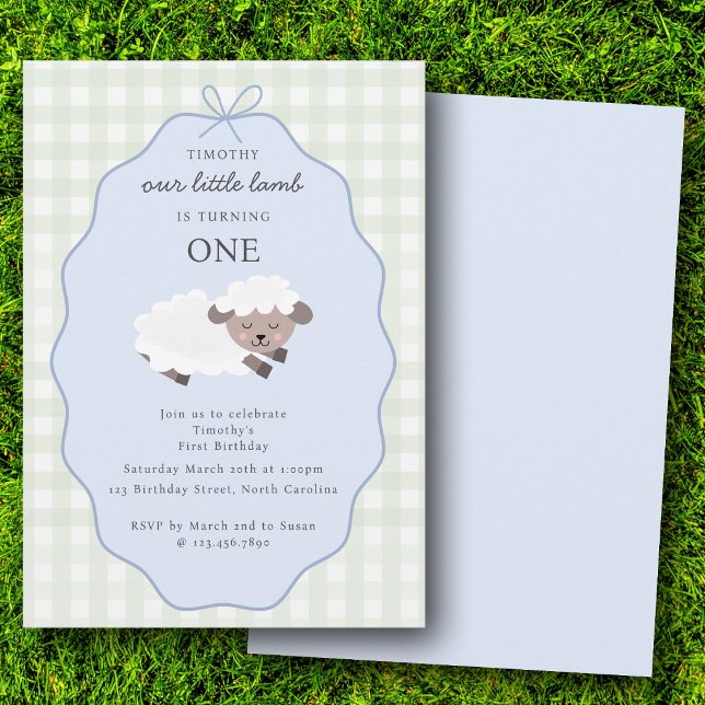 Lamb Farm Party Animals Boys 1st Birthday Blue Inbjudningar (Lamb Farm Party Animals Boys 1st Birthday Blue Invitation)